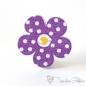 Preview: Wooden button flower dark purple with white dots, 2 holes