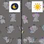 Preview: 0.5 Meter Summer Sweat/French Terry Color Change UV Grey Fabric with Cute Elephants