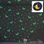 Preview: 0,5 Meter Baumwolljersey Glow in the Dark - grau meliert mit Mond und Sternen