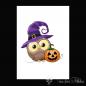 Preview: 1 piece French Terry Halloween Panel Owl with Pumpkin