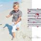 Preview: 0.5 meter cotton jersey offwhite with navy stripes and red crabs