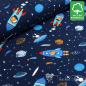 Preview: 0,5 meter organic cotton jersey dark blue with spaceships and planets