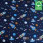 Preview: 0,5 meter organic cotton jersey dark blue with spaceships and planets