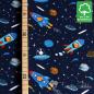 Preview: 0,5 meter organic cotton jersey dark blue with spaceships and planets