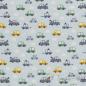 Preview: 0.5 meter cotton jersey light blue with cars, tow trucks and bicycles