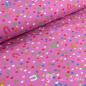 Preview: 0,5 Meter Baumwolljersey Neonpink mit bunten Herzchen