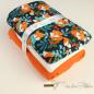 Preview: French Terry fabric package dark blue with foxes and orange combination fabric with coarse knitted cuffs