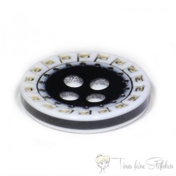 Set of 6 plastic button white 12mm with black-yellow border