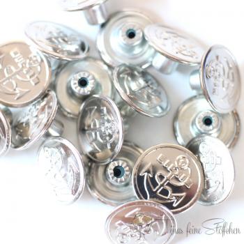 Metal jeans button, silver, Ø ca. 17mm, anchor