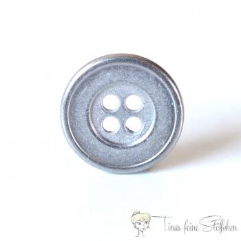 Metal button 15mm - silver 4-hole, flatback