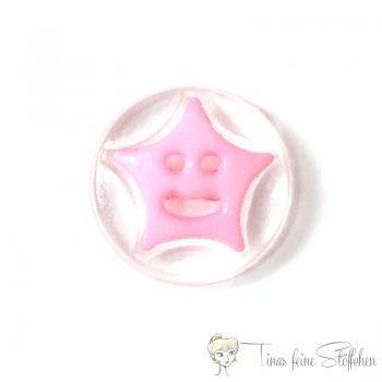 Plastic button star smiley transparent-pink, Ø approx. 14mm