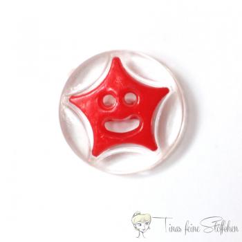 Plastic button star smiley transparent-red, Ø approx. 14mm