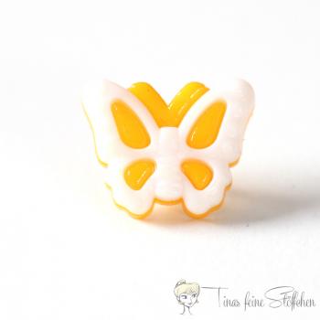 Plastic button butterfly white-yellow, ca. 12x15mm