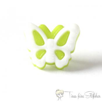 Plastic button butterfly white-green, ca. 12x15mm