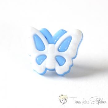 Plastic button butterfly white-blue, ca. 12x15mm