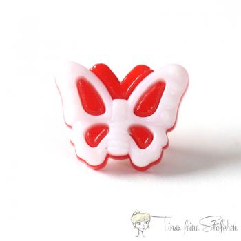 Plastic button butterfly white-red, ca. 12x15mm