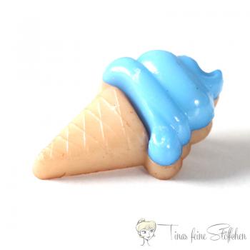 Plastic button ice cream beige-blue, ca. 13x21mm