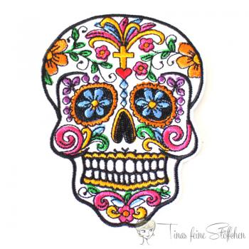 Embroidery applique mexican punk rock skull