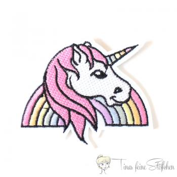 Aufbügel Stickapplikation Einhorn mit Regenbogen