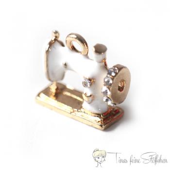 Metal pocket pendant white sewing machine with rhinestones