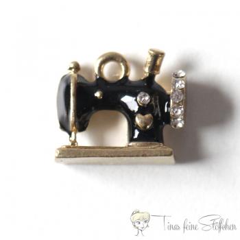 Metal pocket pendant black sewing machine with rhinestones