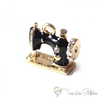 Metal pocket pendant black sewing machine with rhinestones