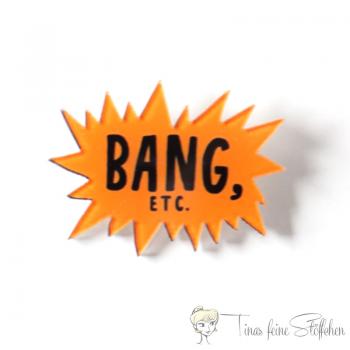 Funny "Bang etc." cartoon brooch for bags or jackets