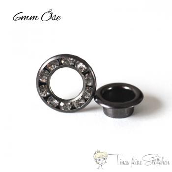 Set of 10 - 6mm black eyelets with rhinestones