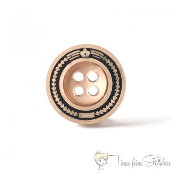 Metal button 15mm - brass 4-hole, flatback