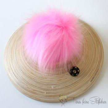 Fox artificial fur PomPom pink - ca. 10cm with press stud