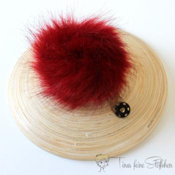 Fox artificial fur PomPom wine red - ca. 10cm with press stud