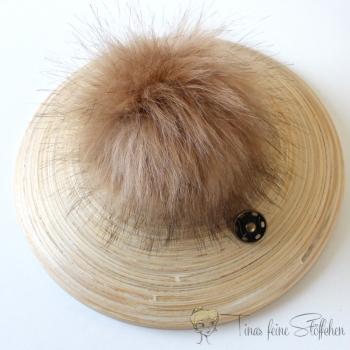 Fox artificial fur PomPom light brown - ca. 10cm with press stud