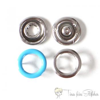 Set of 10 open 9,5mm Jersey snaps in the colour turquoise