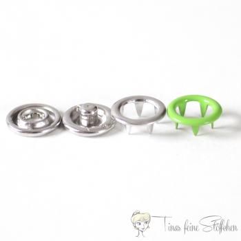 Set of 10 open 9,5mm Jersey snaps in the colour green