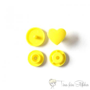 Set of 10 KAM-Snaps T5 hearts lemon yellow - Ø 12,4mm