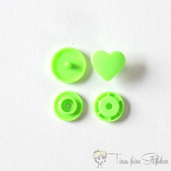 Set of 10 KAM-Snaps T5 hearts light green - Ø 12,4mm