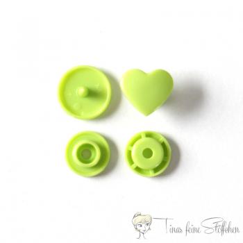 Set of 10 KAM-Snaps T5 hearts green - Ø 12,4mm