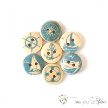 7 pcs. 15mm wooden button with mediterranean motive