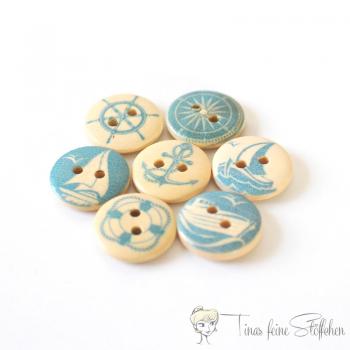 7 pcs. 15mm wooden button with mediterranean motive