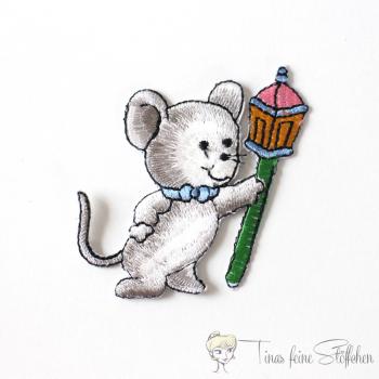 Mouse with lantern embroidery iron on application