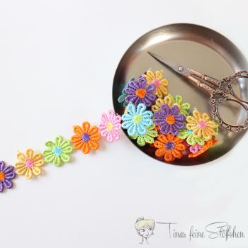 Colourful daisy embroidered lace - ca. 2,6cm wide