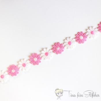 Pink daisy embroidered lace - approx. 2.6cm wide