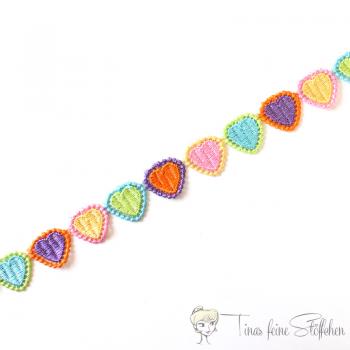 Colourful hearts embroidered lace - approx. 2.6cm wide