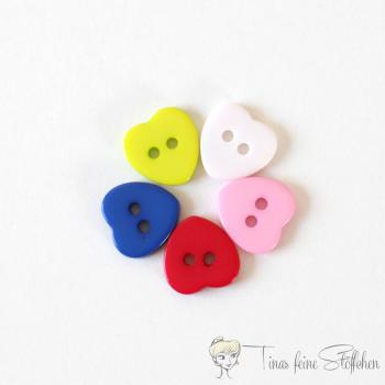 Set of 5 11mm plastic button hearts color mixed, 2-hole