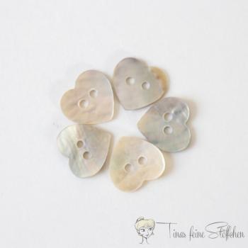 set of 5 mother-of-pearl heart buttons - 15mm - 2 holes