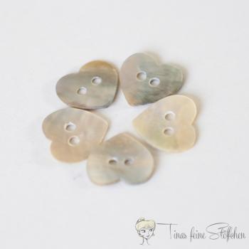 set of 5 mother-of-pearl heart buttons - 15mm - 2 holes