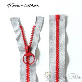 Zipper grey-red brown - divisible 40cm