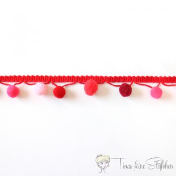 Rotes PomPon Band - ca. 1,5cm Breite mit 1cm Pompons