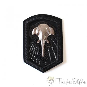 Imitation leather patch black with elephant head silver - Kopie