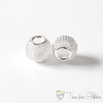 2 pieces total cute metal grids Hoodie beads silver, Ø ca. 12mm - pull through ca. 5mm